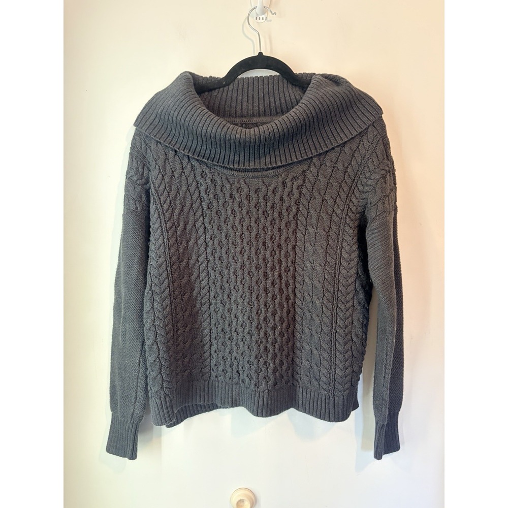 Vintage Y2K American Eagle Cowl Neck Sweater Grey women's Large Cable Knit